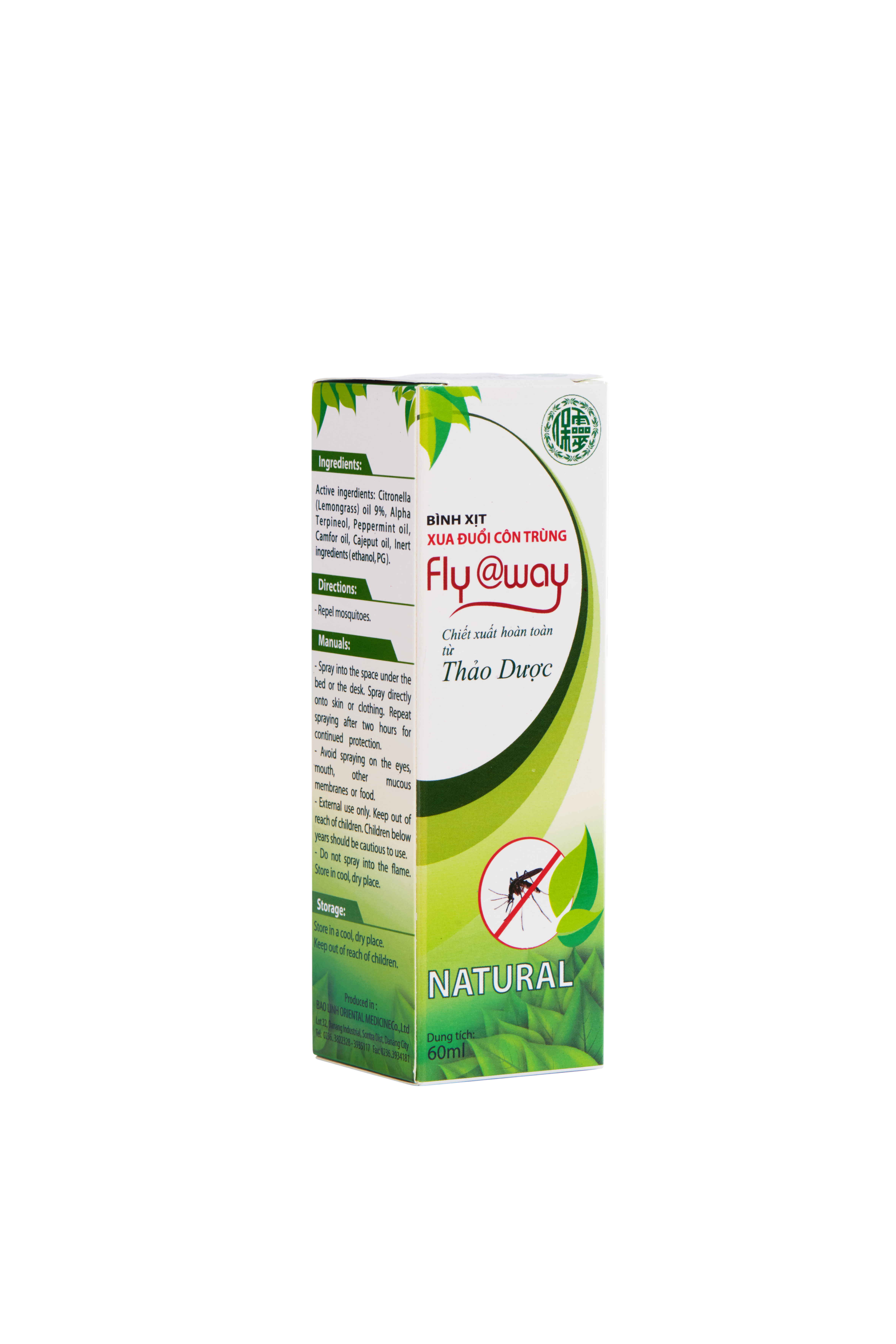 Chai Xịt Xua Đuổi Muỗi Và Côn Trùng Fly@Way Bảo Linh 60ml, 100% Thảo Dược Từ Thiên Nhiên, An Toàn Cho Bé và Cả Gia Đình