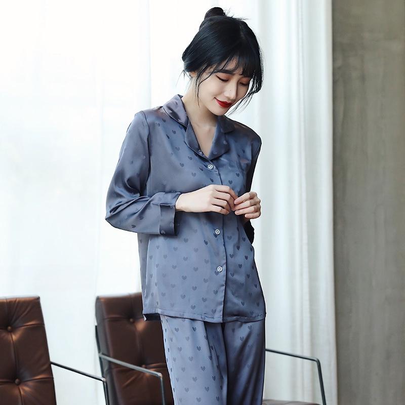 Đồ Bộ Nữ - Đồ Mặc Nhà Dài Tay Vải Lụa Cao Cấp Màu Trơn Xanh và Hồng In Họa Tiết Tim DDLP09