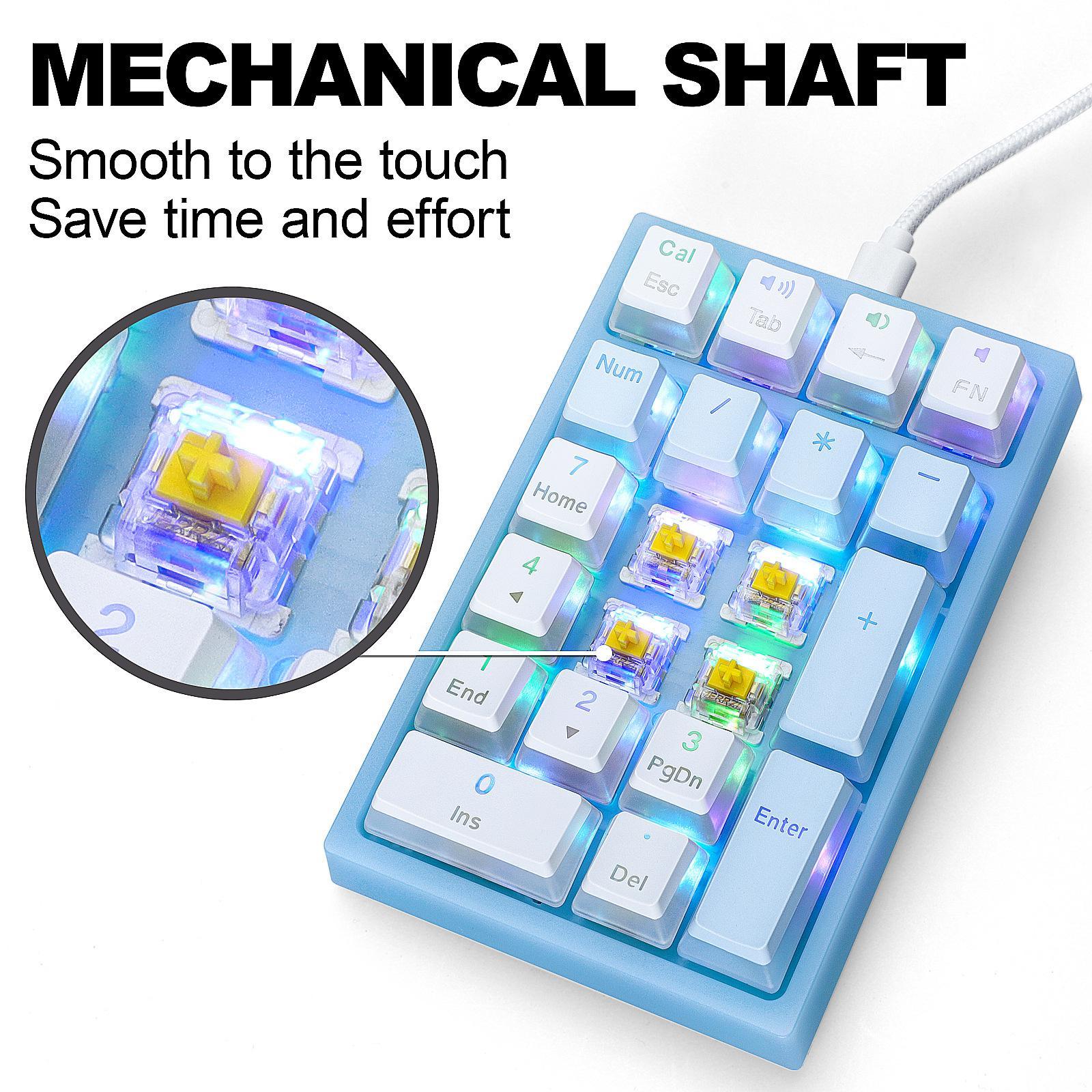 21 Keys Mechanical Numeric Keypad RGB LED Backlit Keyboard Mini for Laptop ,