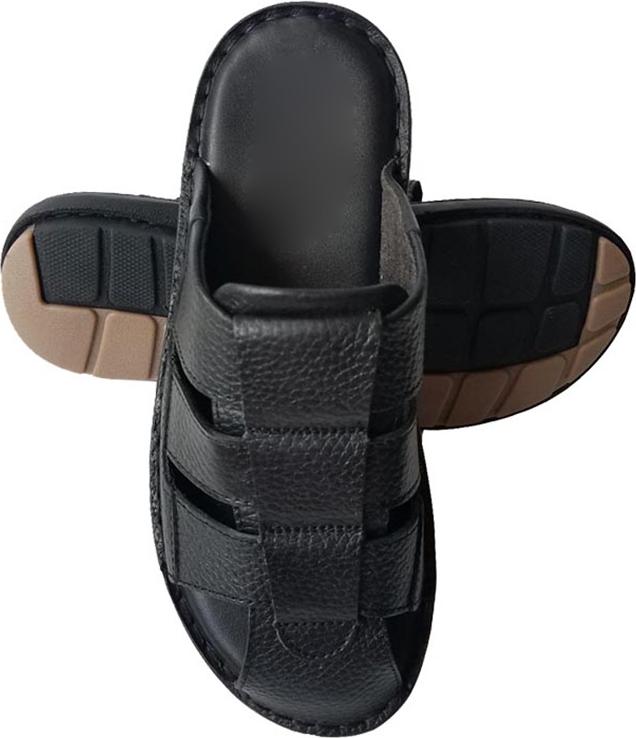 Dép Nam Quai Ngang Bít Mũi Da Bò Thời Trang Màu Đen TC03731