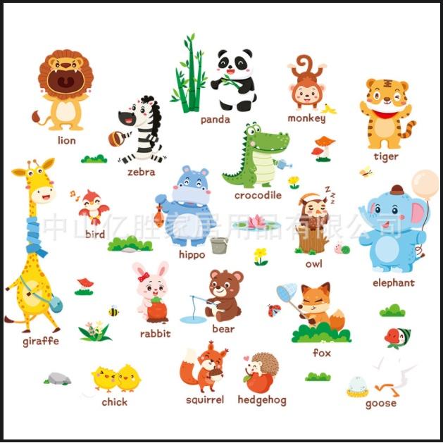 Decal trang trí tường - Thú tiếng anh dễ thương