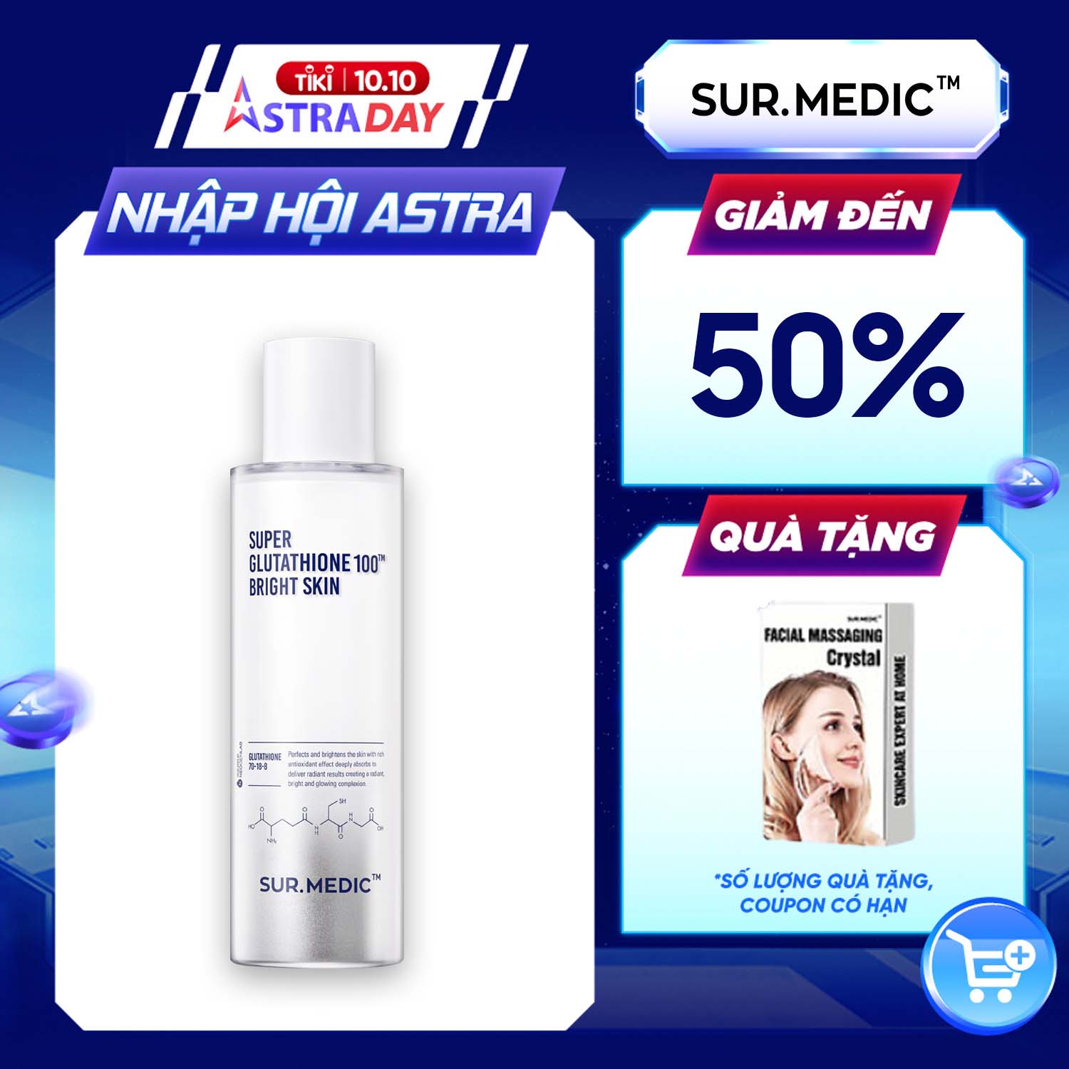 Nước Cân Bằng Giữ Ẩm Dưỡng Sáng Da SURMEDIC Super Glutathione 100 Bright Skin 145ml