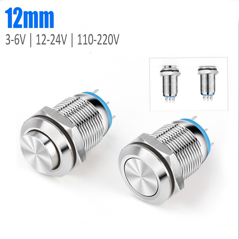 Nút INOX nhấn nhả, Nhấn đề 12mm, Công tắc chế loa, Chế đèn ô tô, Xe máy