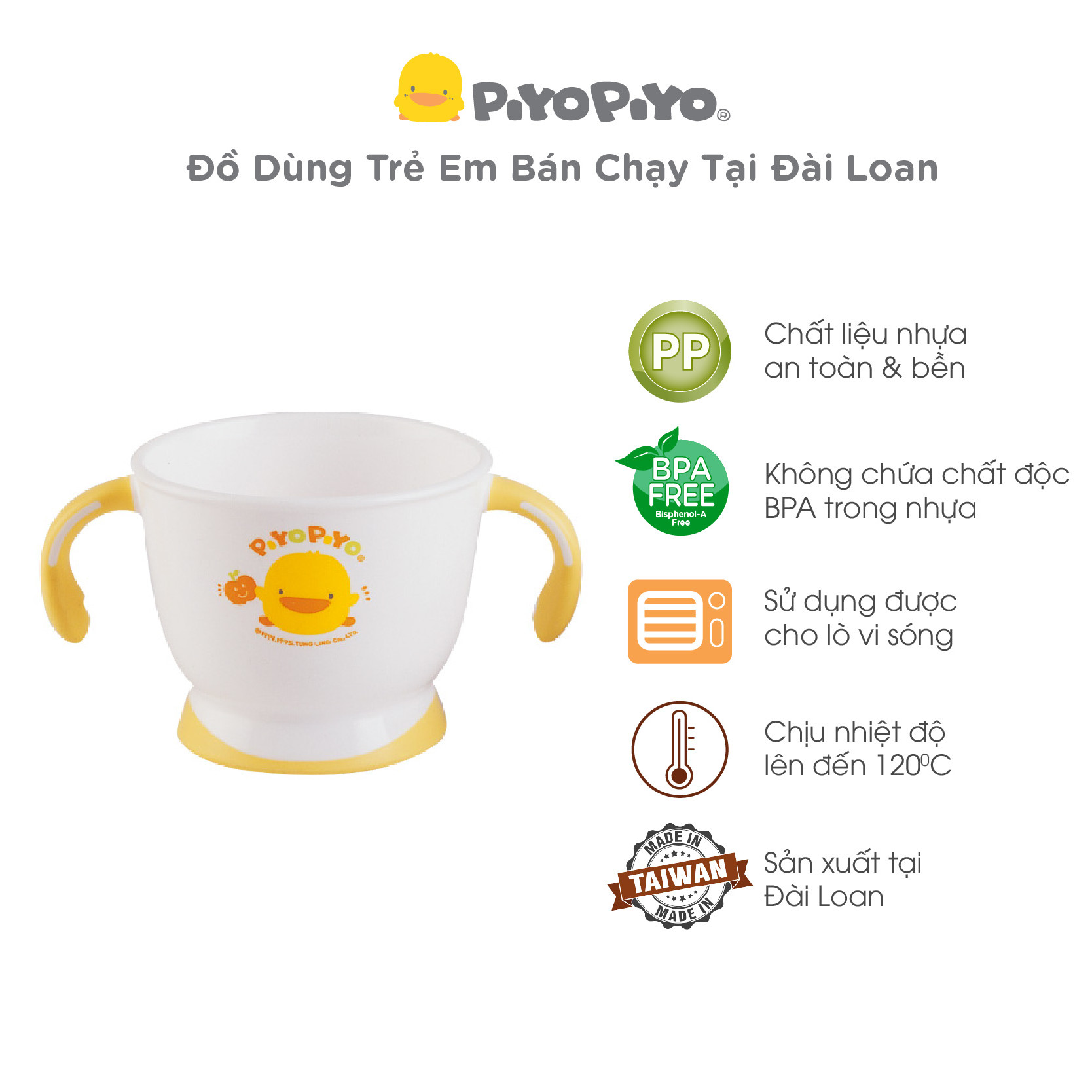 Ly tập uống có tay cầm và đế chống trượt Piyo Piyo dùng được cho lò vi sóng - PY630098