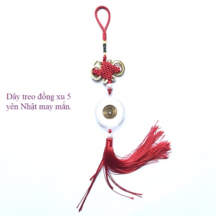 Dây treo như ý đồng xu 5 Yên Nhật, được bện bằng dây đỏ, có kết bình an, đem lại may mắn, thu hút tài lộc - TMT Collection - SP001142