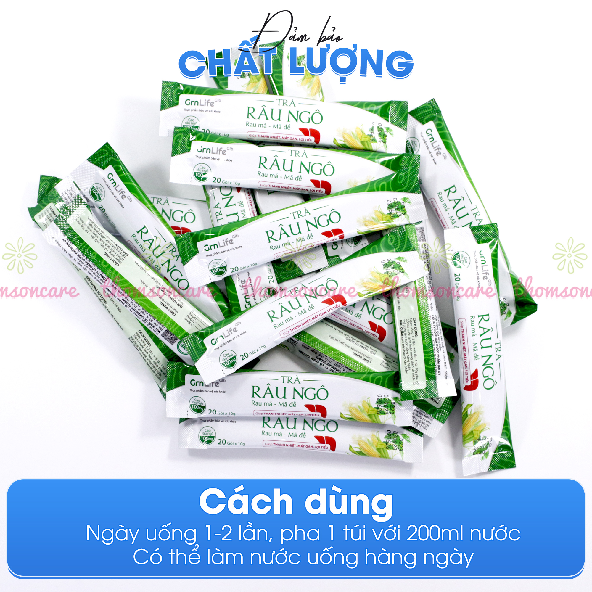 Trà râu ngô GrnLife rau má mã đề Hộp 20 gói, giúp thanh nhiệt, mát gan, lợi tiểu, tốt cho người tiểu rắt nóng trong, rôm sẩy - Thomsoncare