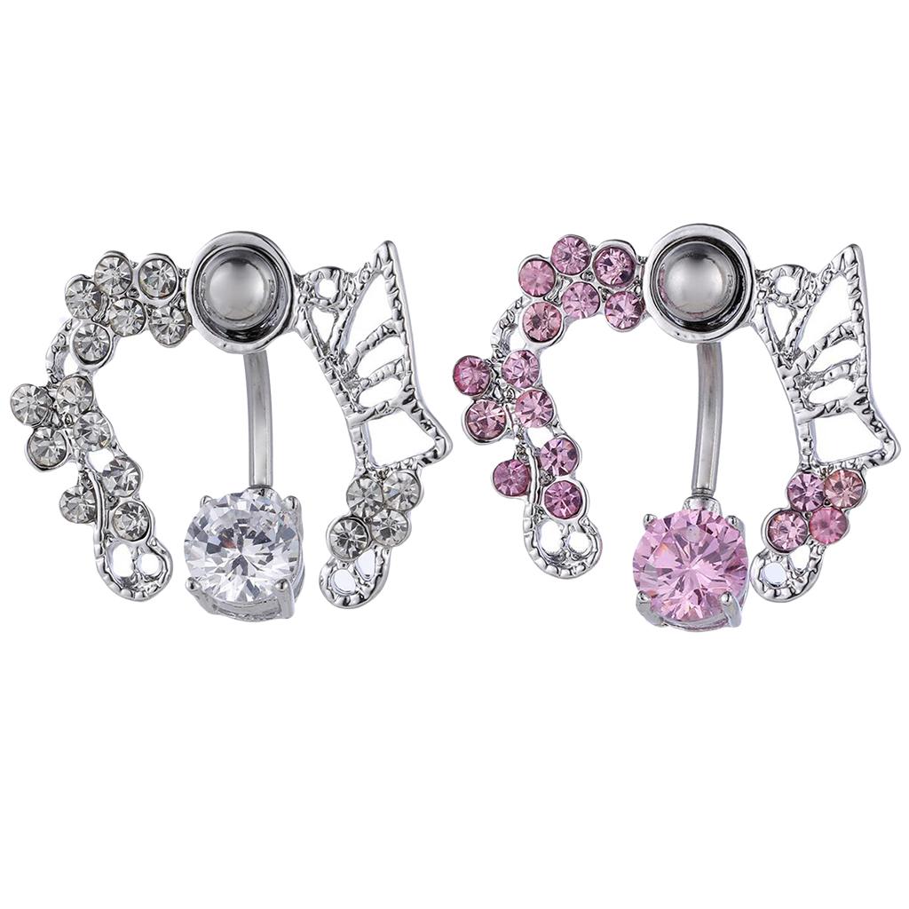 Zircon Navel Ring Belly Button Body Piercing Jewelry stainless steel Silver