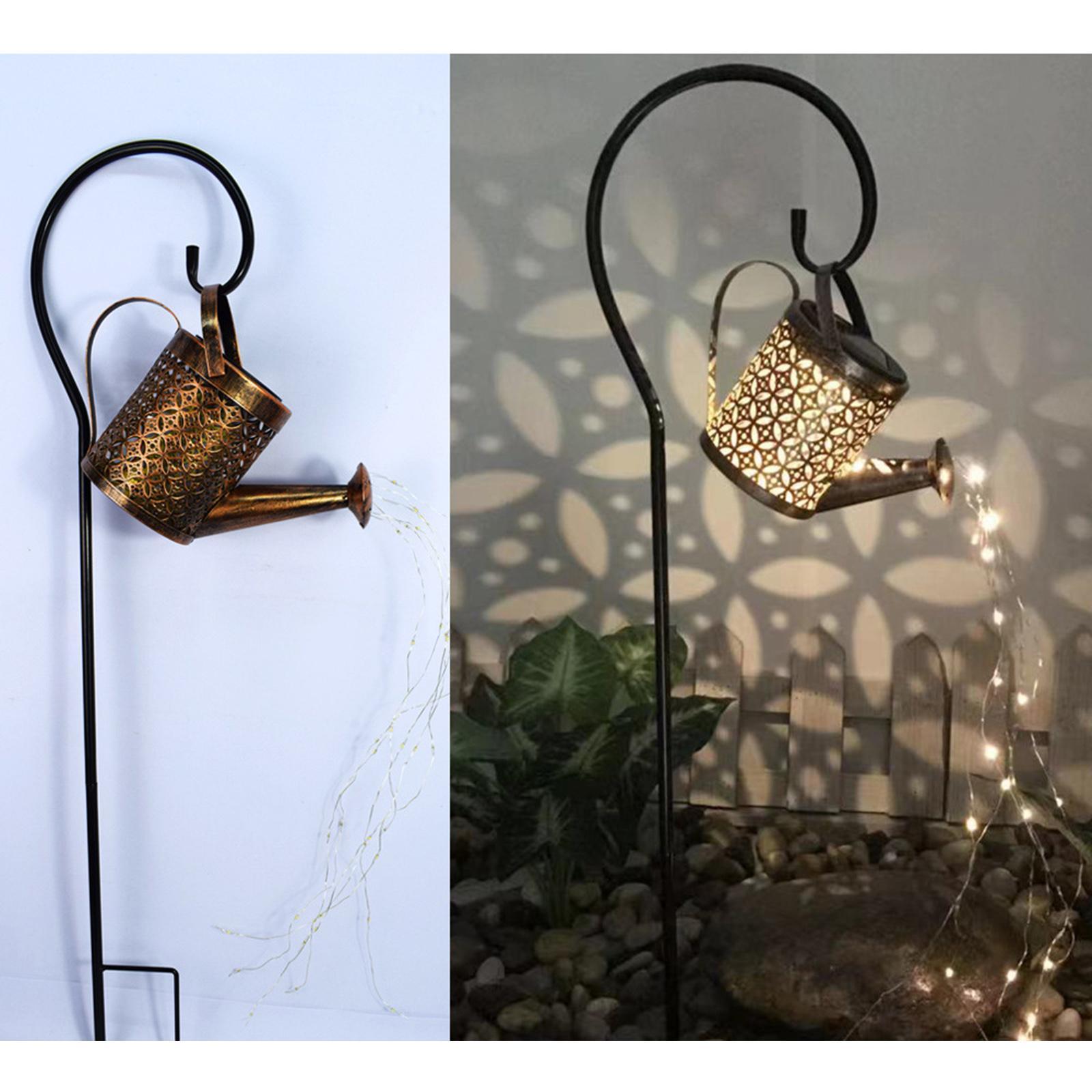 2X Creative Garden Watering Can String Light Solar Lamp Decor With Stand Rack