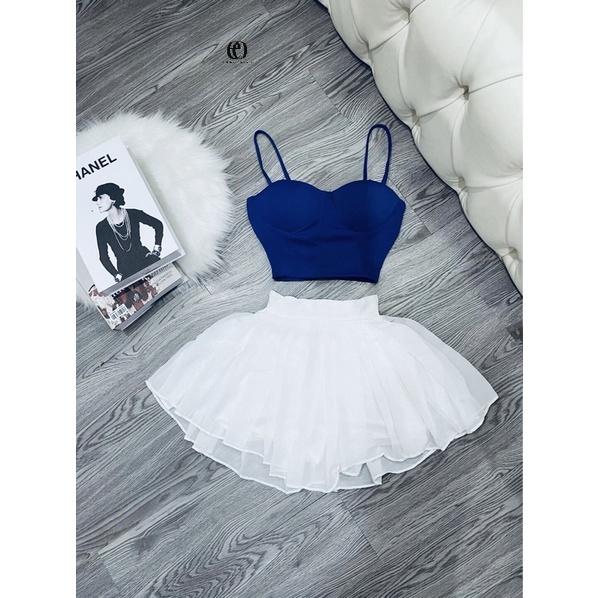 Áo Croptop,chân váy xòe ngắn,set EDNA OOTD