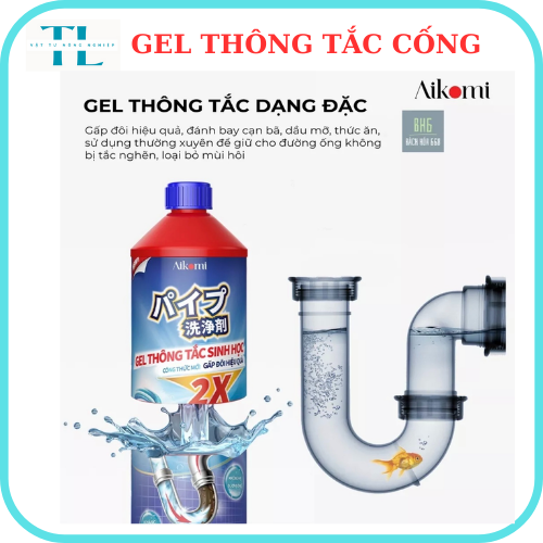 Gel thông tắc sinh học AIKOMI vệ sinh bảo vệ đường ống, làm sạch, chậu rửa bát, nhà vệ sinh, cống