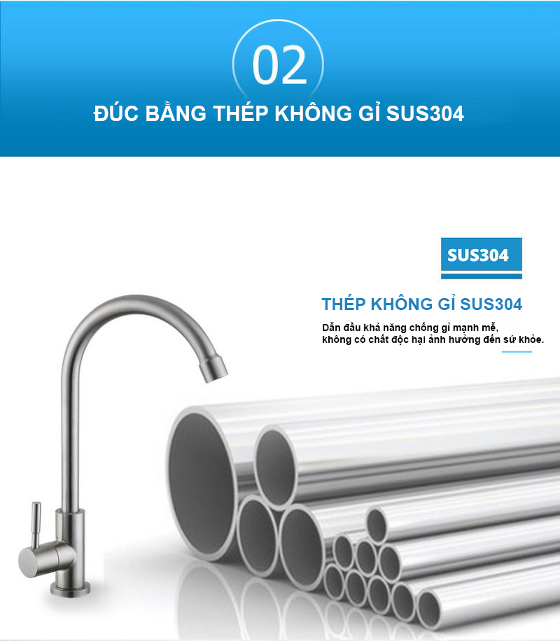 Vòi rửa bát inox 304 Pimisi gắn chậu rửa bát 1 đường nước lạnh đơn cho mọi loại chậu rửa chén phổ biến trong nhà bếp | Hàng chính hãng