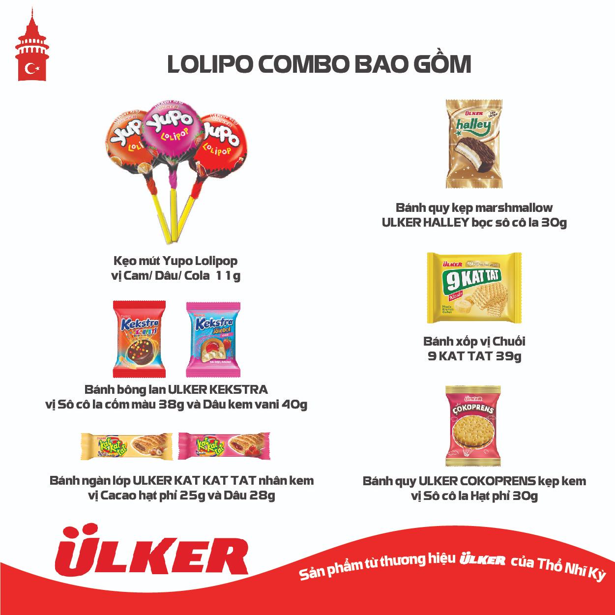 [LOLIPOP COMBO] 5 set Combo Kẹo mút ULKER YUPO LOLIPOP và các loại bánh ULKER