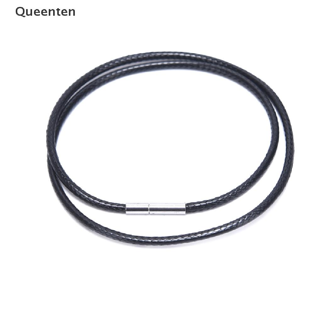 Queenten Black Wax Leather Cord Stainless Steel Rotary Clasp Necklace Choker Rope Jewelry QT