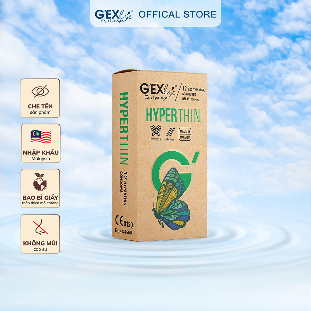 Bao cao su GEXlife Hyperthin (Hộp 12 cái) - Siêu mỏng, ôm khít