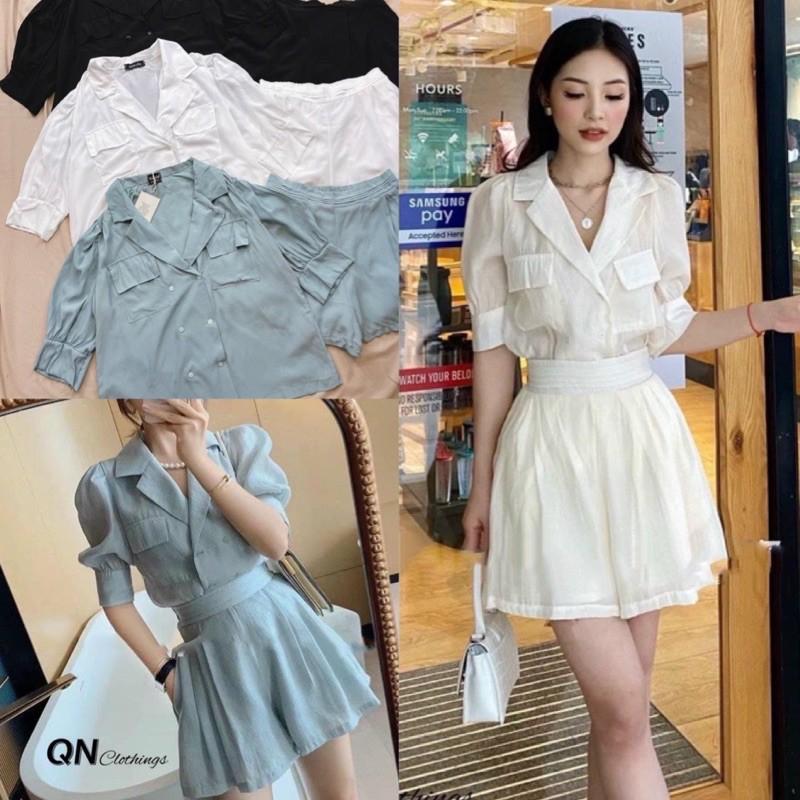 Set quần Short + Áo Sơ mi cổ vest Qc đi chơi đi học đi làm