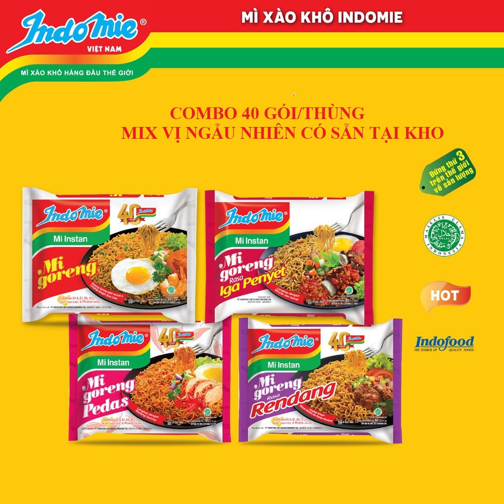 Thùng 40 Gói Mì Xào Khô Indomie goreng - mix vị