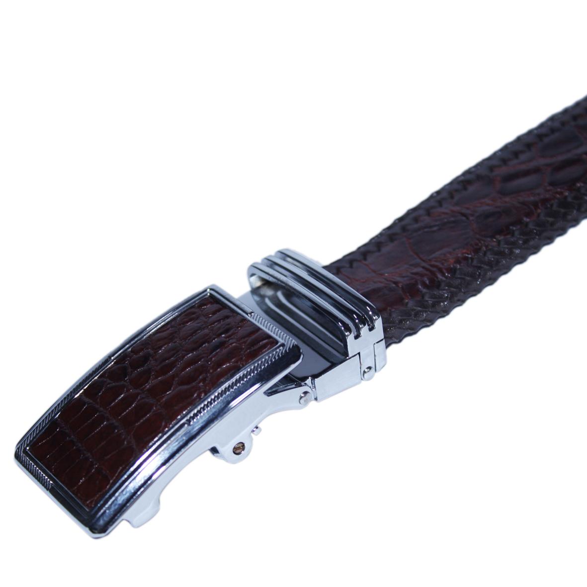 Thắt Lưng Nam Da Cá Sấu Đan Viền Huy Hoàng HT4217 (120 x 3.5 cm) - Nâu Đất