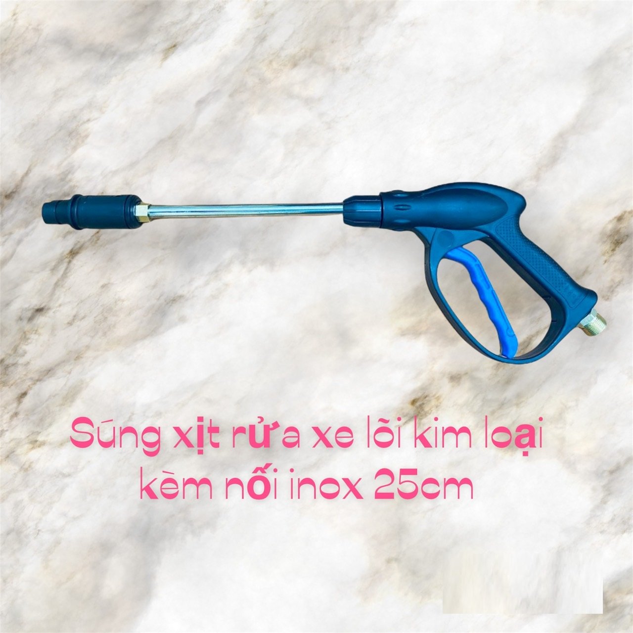 [Freeship]Súng xịt rửa xe lõi kim loại dài 30cm,ĐK ren ngoài Ø22mm, kèm cần nối inox dài 25cm,gắn được bình tạo bọt tuyết máy xịt rửa xe áp lực cao,SUNG1+NOI25