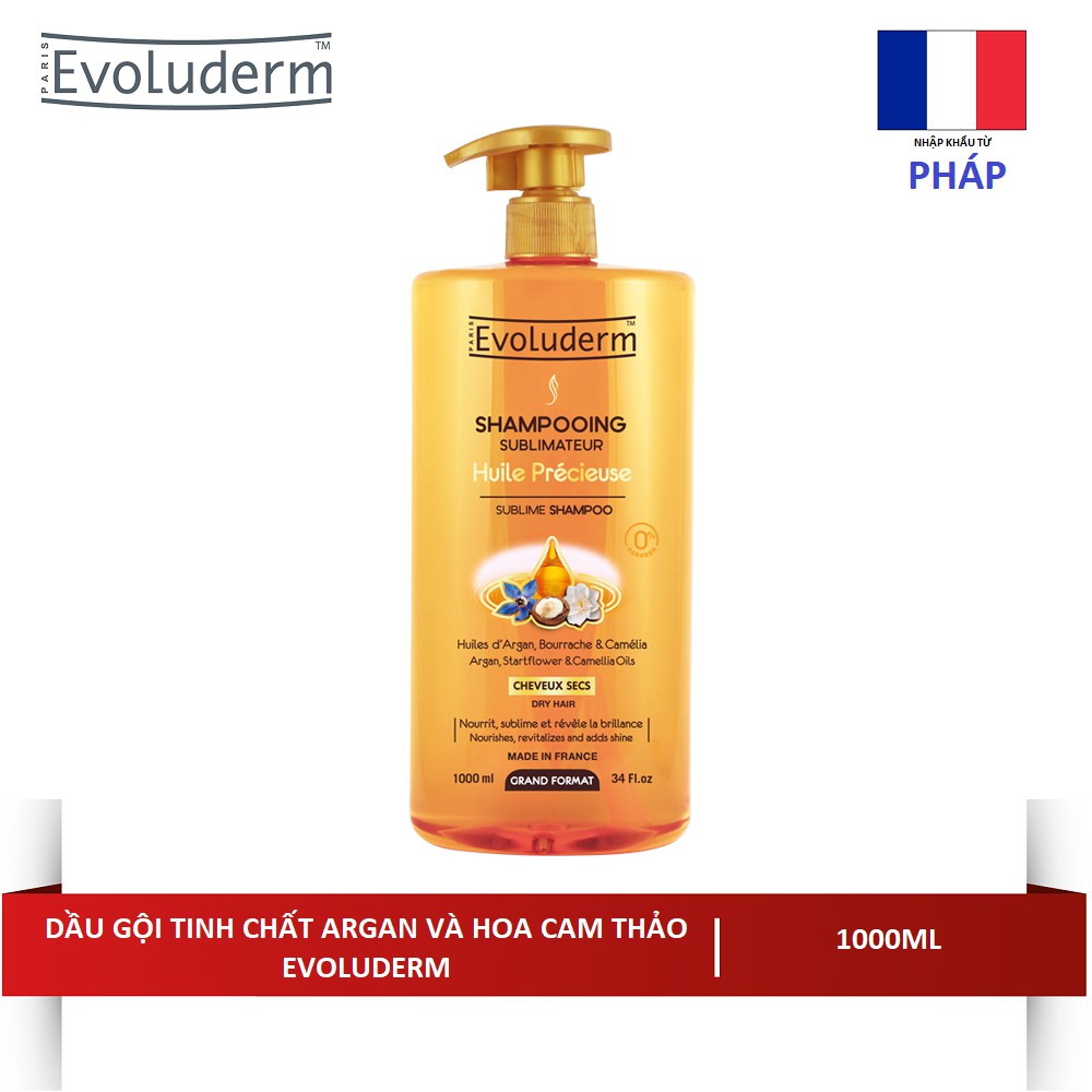 Dầu gội Tinh dầu Argan dành cho tóc khô Shampooing Huile Precieuse Evoluderm 1000ml - 15259