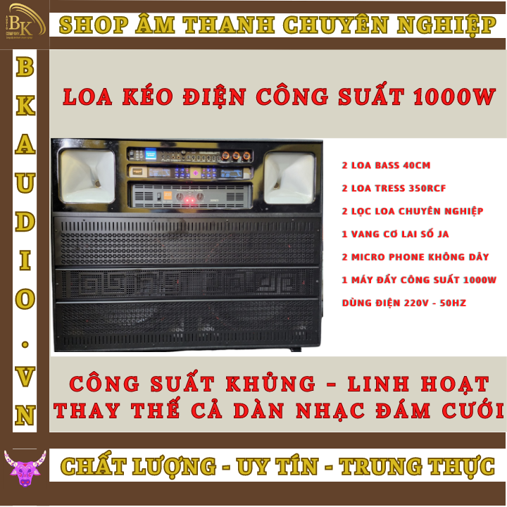 Loa kéo điện , loa kéo điện công suất lớn. Công suất 1000W , linh hoạt trong mọi không gian. thay thế cả nhạc sống đám cưới. Sự kết hợp hoàn hảo của các thương hiệu nổi tiếng. bền bỉ với thời gian.