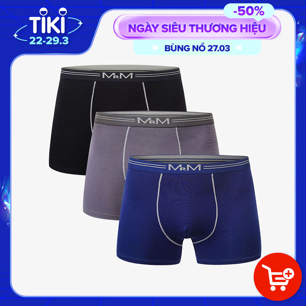 Combo 3 quần lót nam Boxer sợi tre tự nhiên mềm mịn thoáng mát co giãn 4 chiều MRM Manlywear Tặng đôi tất nam Cao Cấp -Màu Ngẫu Nhiên