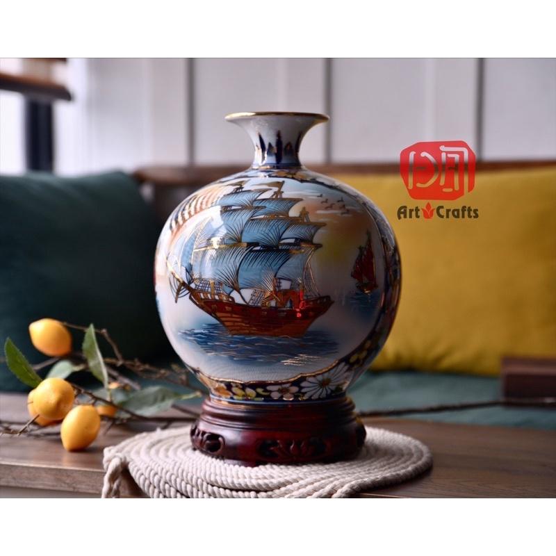 Bình hút lộc vẽ vàng sz30 - Bình phong thuỷ, bình hút tài lộc Bát Tràng cao cấp