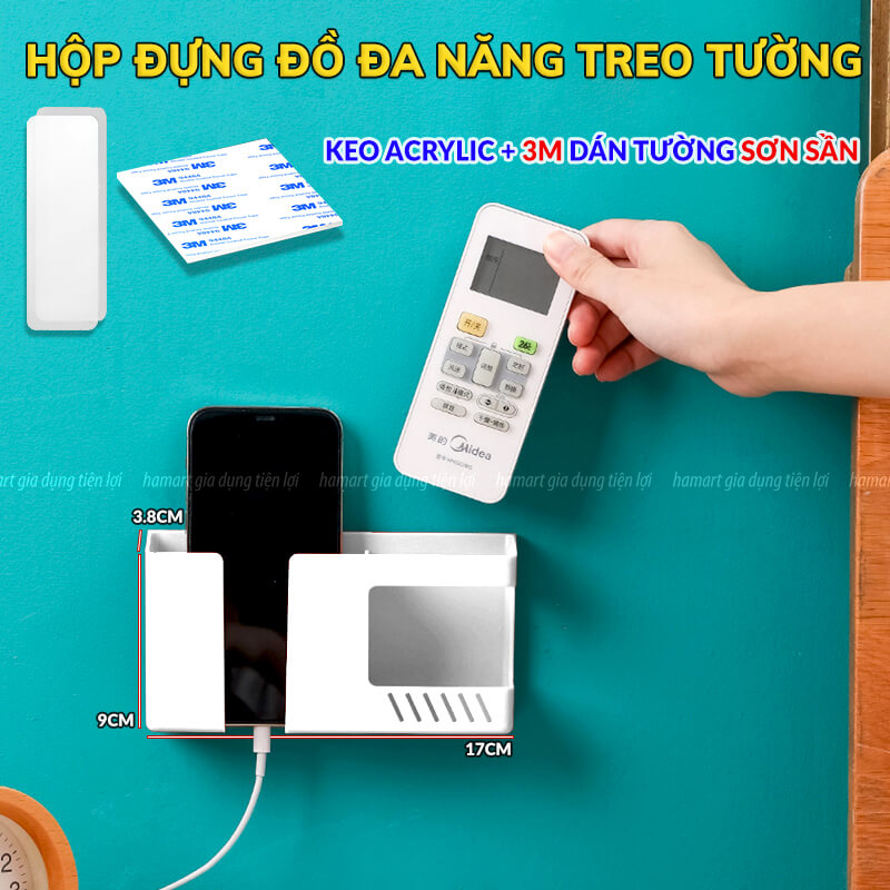 Kệ Để Điện Thoại Đỡ Remote Điều Khiển Dán Tường 2 Ngăn Đựng Bút Kính Đầu Giường Keo 3M Siêu Dính