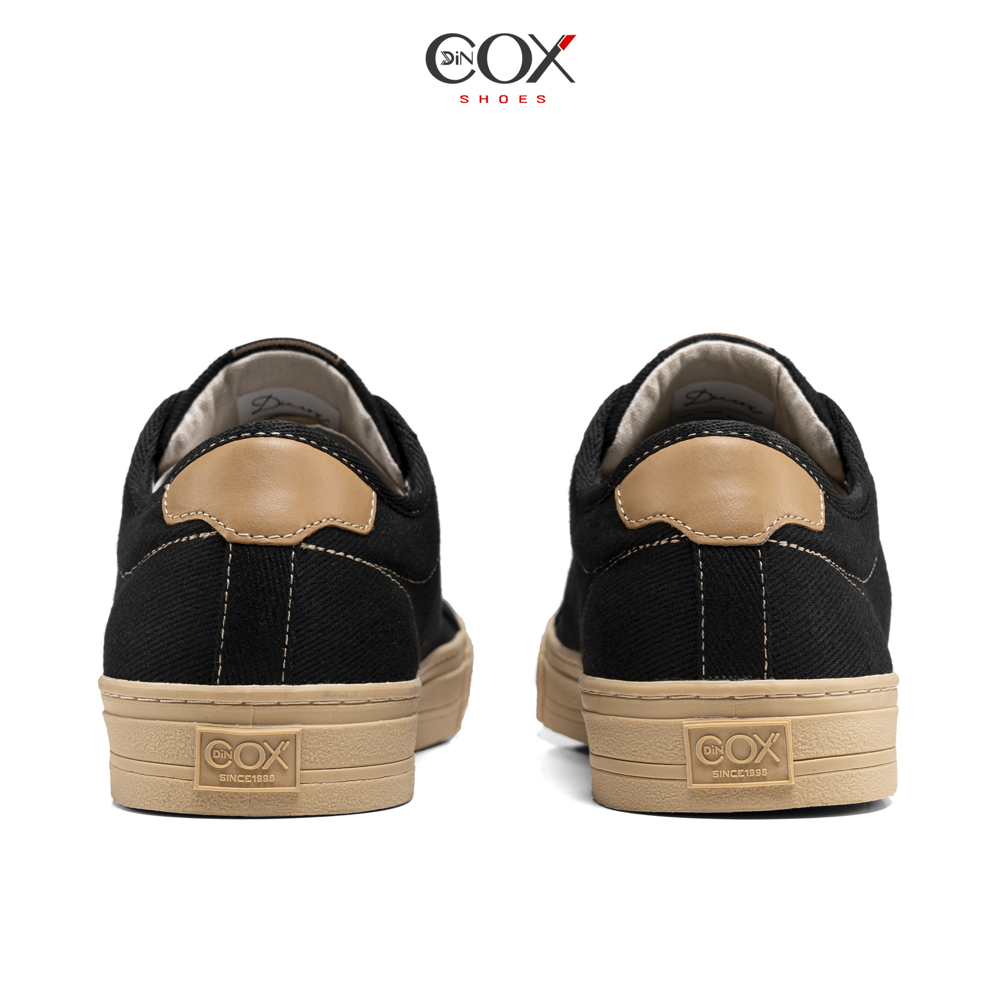 Giày Sneaker Nam Nữ Vải Canvas DINCOX E12 Black/Beige Đơn Giản Thanh Lịch