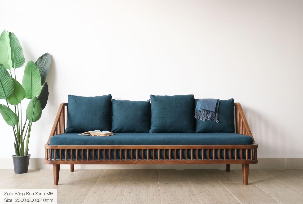 Sofa băng gỗ nệm Juno Sofa Model 2024 Dài 2m x 80 x 81 cm bao gồm 4 gối tựa vuông
