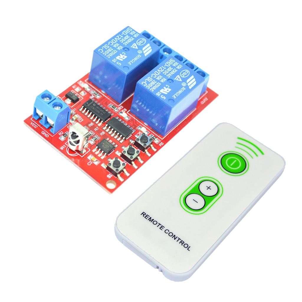 2 Channel DC 12V Power Relay Module Board with 3 Key White Remote Switch