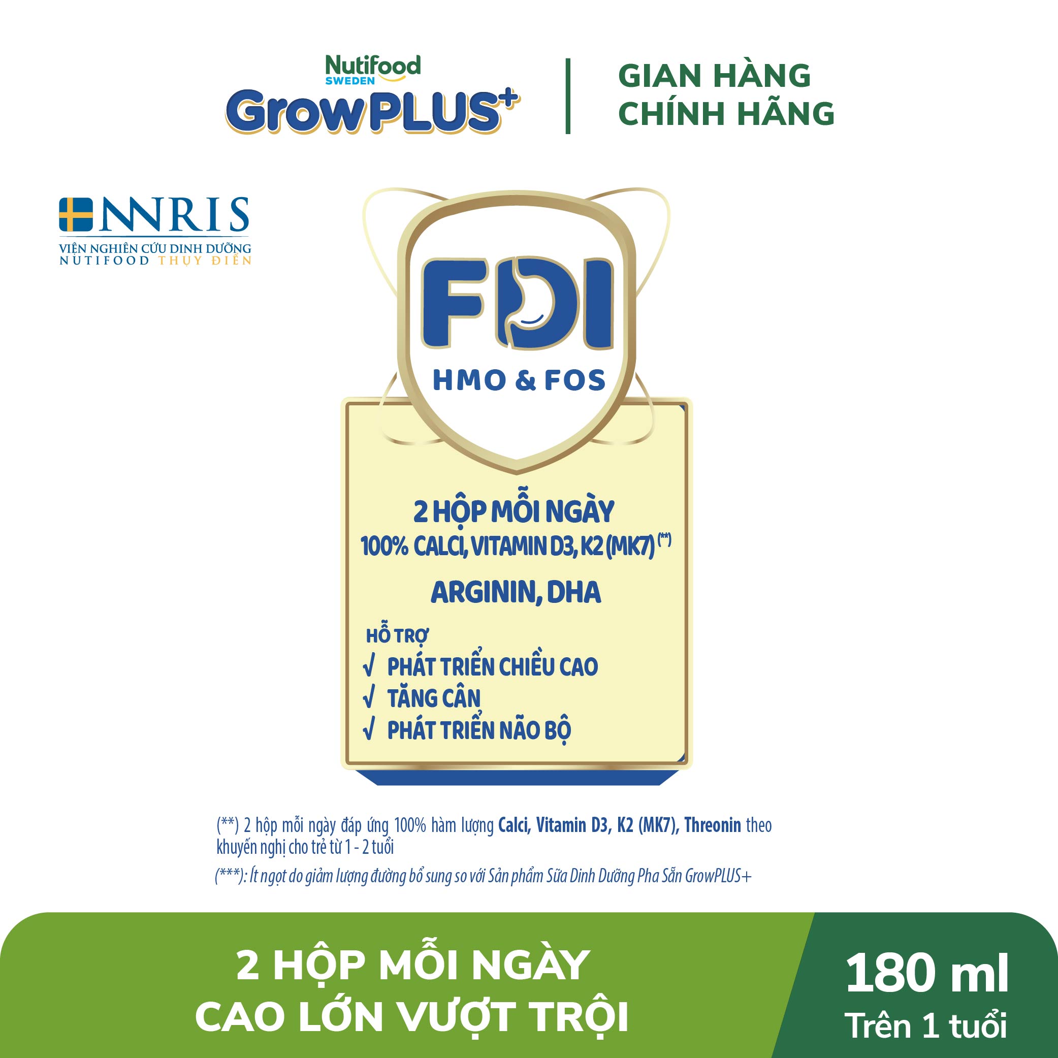 Thùng Sữa Bột Pha sẵn Nutifood GrowPLUS+ Cao Lớn Vượt Trội trên 1 tuổi (24 hộp x 180ml)