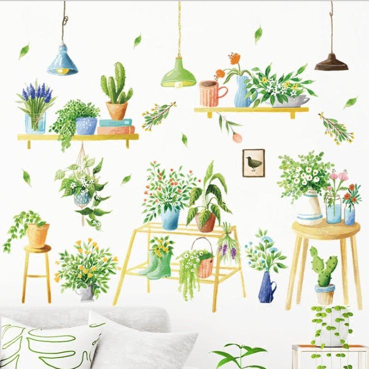 Decal dán tường trang trí - KỆ HOA KẾT HỢP ĐÈN TREO CAO CẤP