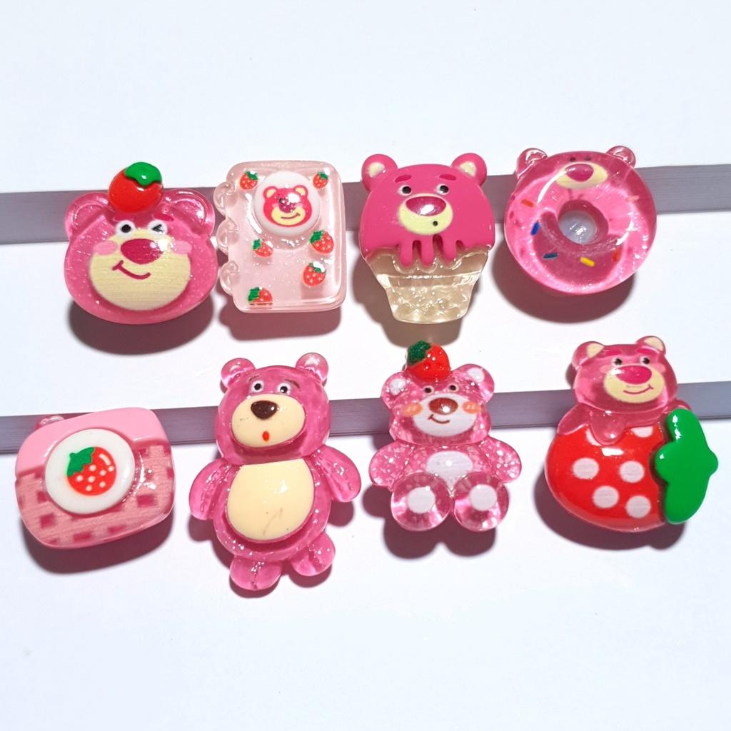Sticker trang trí dép cross / nút gắn hkdesign mẫu gấu pink ôm dâu gắn sục/ duet nữ