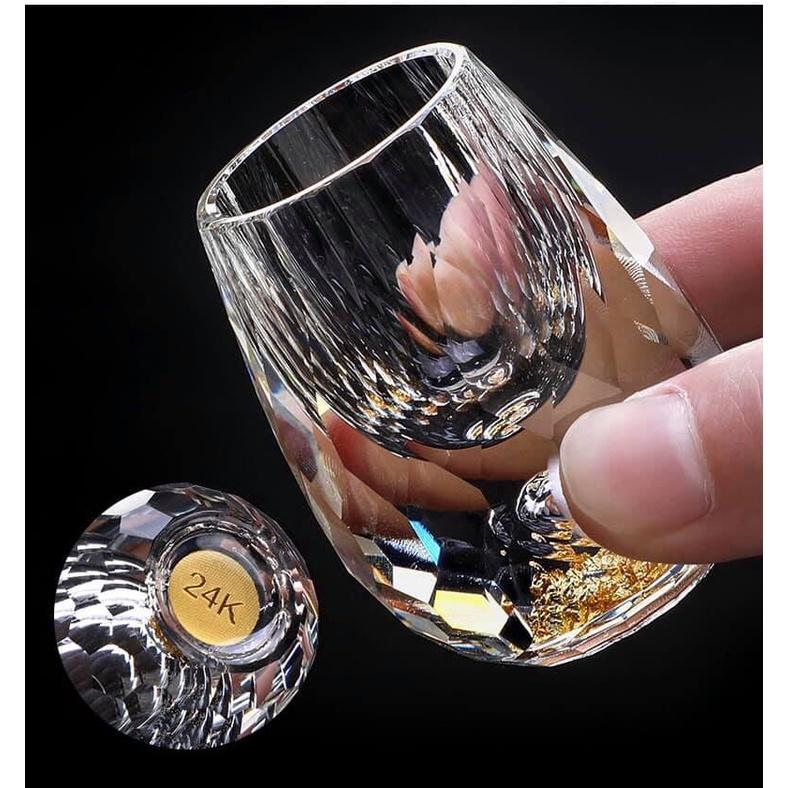 Bộ bình và ly mắt trâu pha lê mạ gold sang trọng 1 bình + 6ly