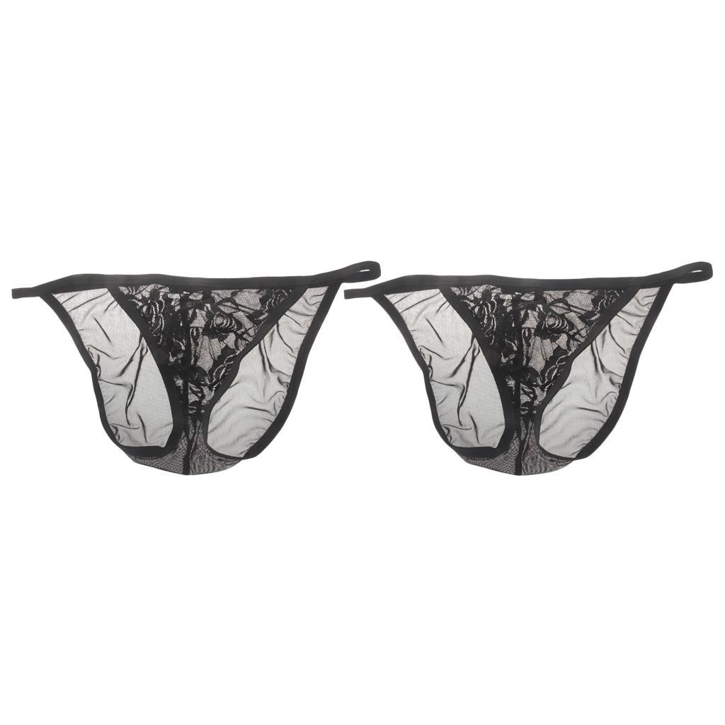 Piece of 2 Sexy Men Underwear See-through Shorts Bottoms Lingerie G-Strings Black