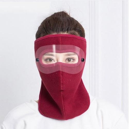 Khẩu trang ninja vải nỉ kính bảo vệ mắt dán gáy che kín tai chạy xe phượt nam nữ - khau trang ni - Đỏ đô có kính