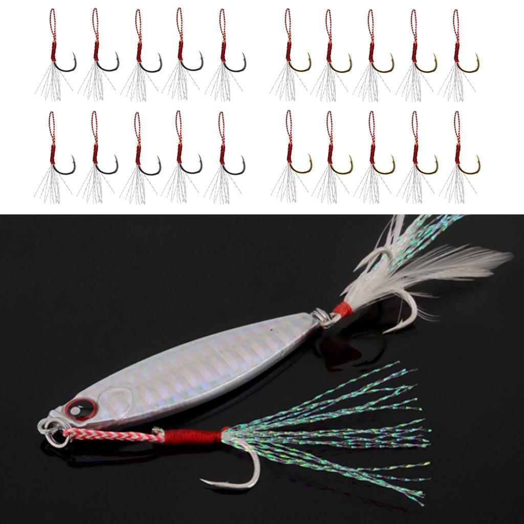 10pcs Fishing Assist Jig Hook Live Baits Hooks with Braid Lines Gold 12