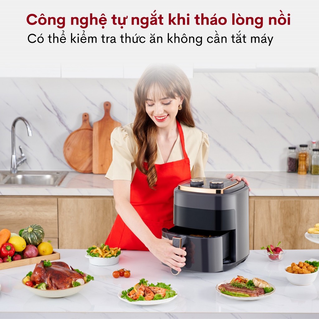 Nồi chiên không dầu 5.5 Lít FujiHome A5GG nhập khẩu tặng kèm kẹp gắp inox cao cấp - hàng chính hãng