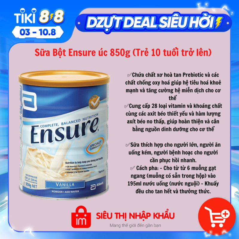 Sữa Bột Ensure Úc Vị Vani