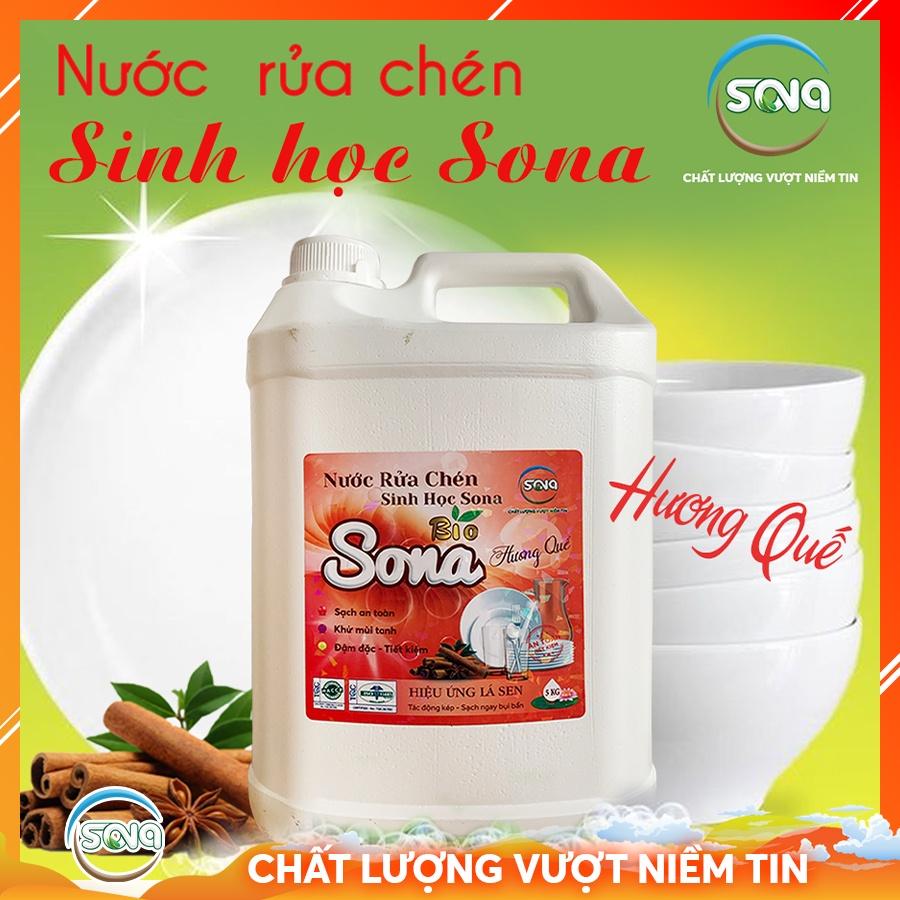 Nước rửa chén sinh học SONA 5kg sạch bong sáng bóng 100% thiên nhiên can to tiết kiệm