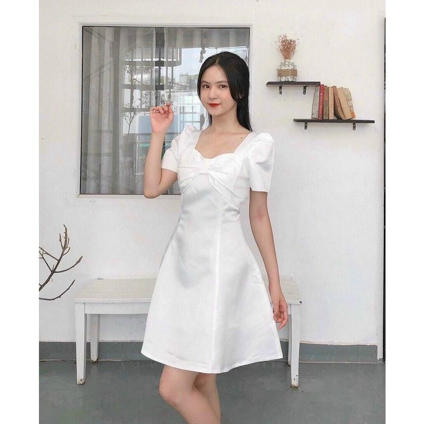 Đầm Tafta Phi Dáng A Phối Nơ Ngực