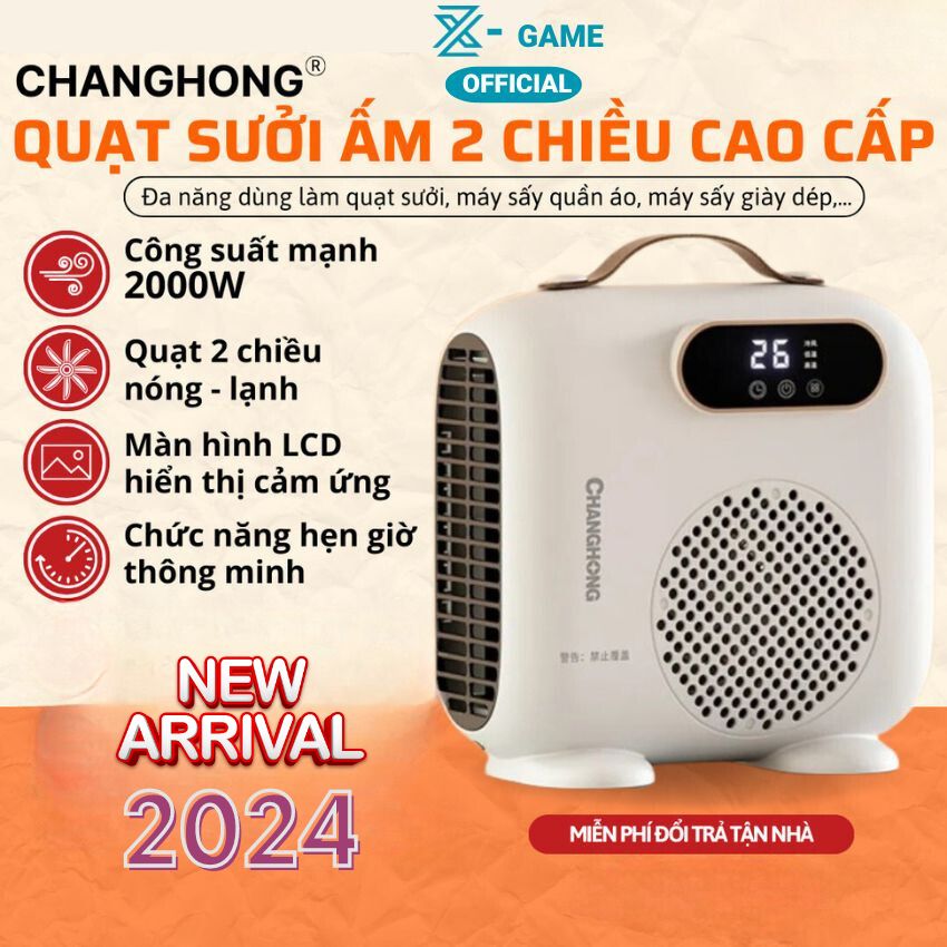 Quạt Sưởi Gốm Mini, Máy Sưởi Changhong 2000W Để Bàn Cao Cấp Làm Ấm Nhanh Sấy Khô Quần Áo Màn Hình Cảm Ứng Có Hẹn Giờ 3 Chế Độ Giúp Giữ Ấm Cơ Thể Chống Cảm Lạnh Trong Mùa Đông - Hàng Chính Hãng