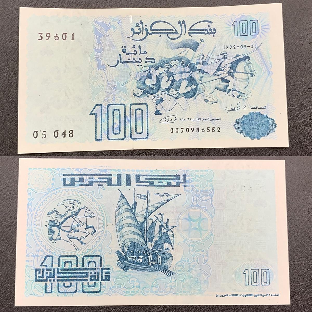 Tờ tiền Algria 100 Dinars hình con ngựa sưu tầm , tiền châu Phi , Mới 100% UNC , sưu tầm