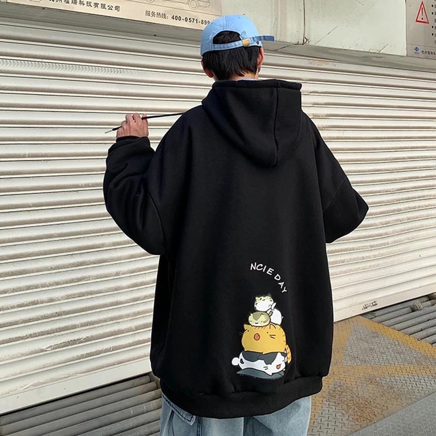 Áo mũ Hoodie Unisex 4 Mèo nằm Phong Boutique form rộng 4 màu nỉ bông cặp đôi nam nữ Oversize Ulzzang thu đông