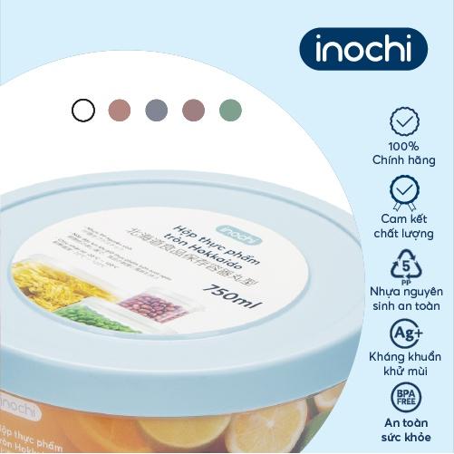 Hộp thực phẩm tròn Inochi Hokkaido 750ml Thân Trắng trong + Nắp Trắng trong/Xanh/Cam/Hồng