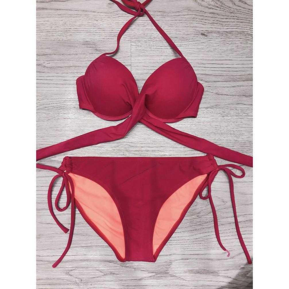 freeship Bikini hai mảnh hồng cạp thấp có gọng sexy ( Ảnh chụp thật 100%)