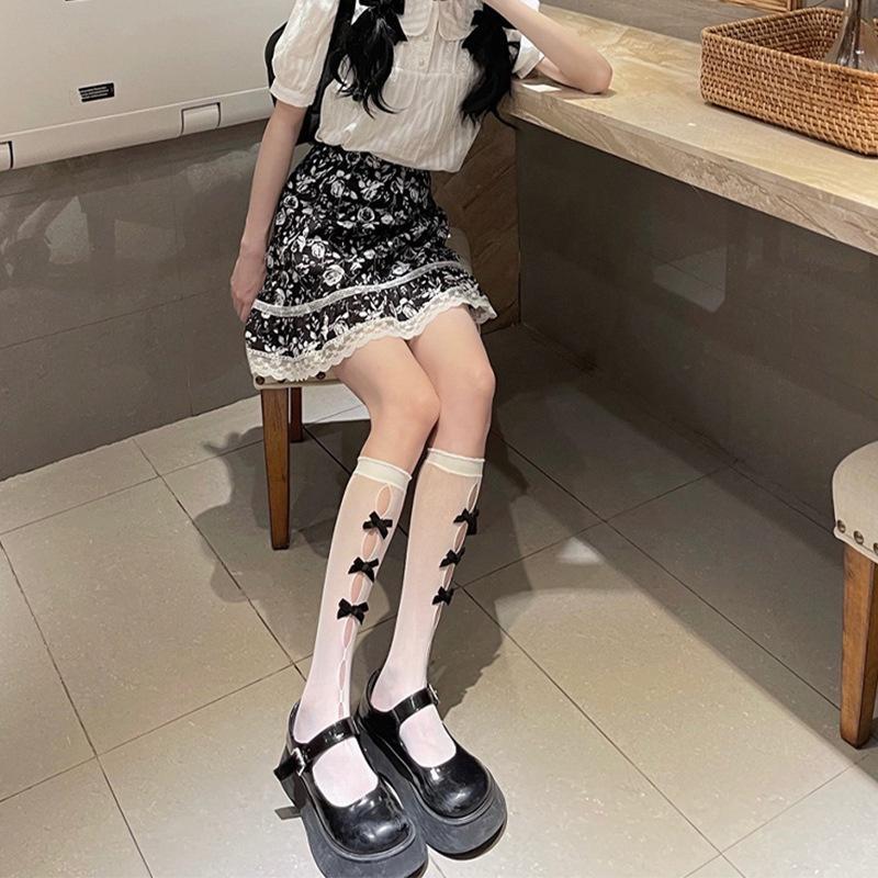 Tất/vớ bắp chân ren lưới,đính nơ dọc phong cách lolita, thoáng mát, cá tính, cosplay Nữ Women