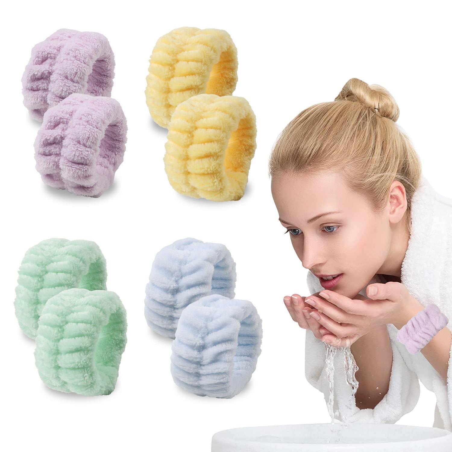 4 cặp cổ tay spa washband microfiber cổ tay rửa băng dây đeo cổ tay để rửa mặt dây đeo cổ tay Color: 4
