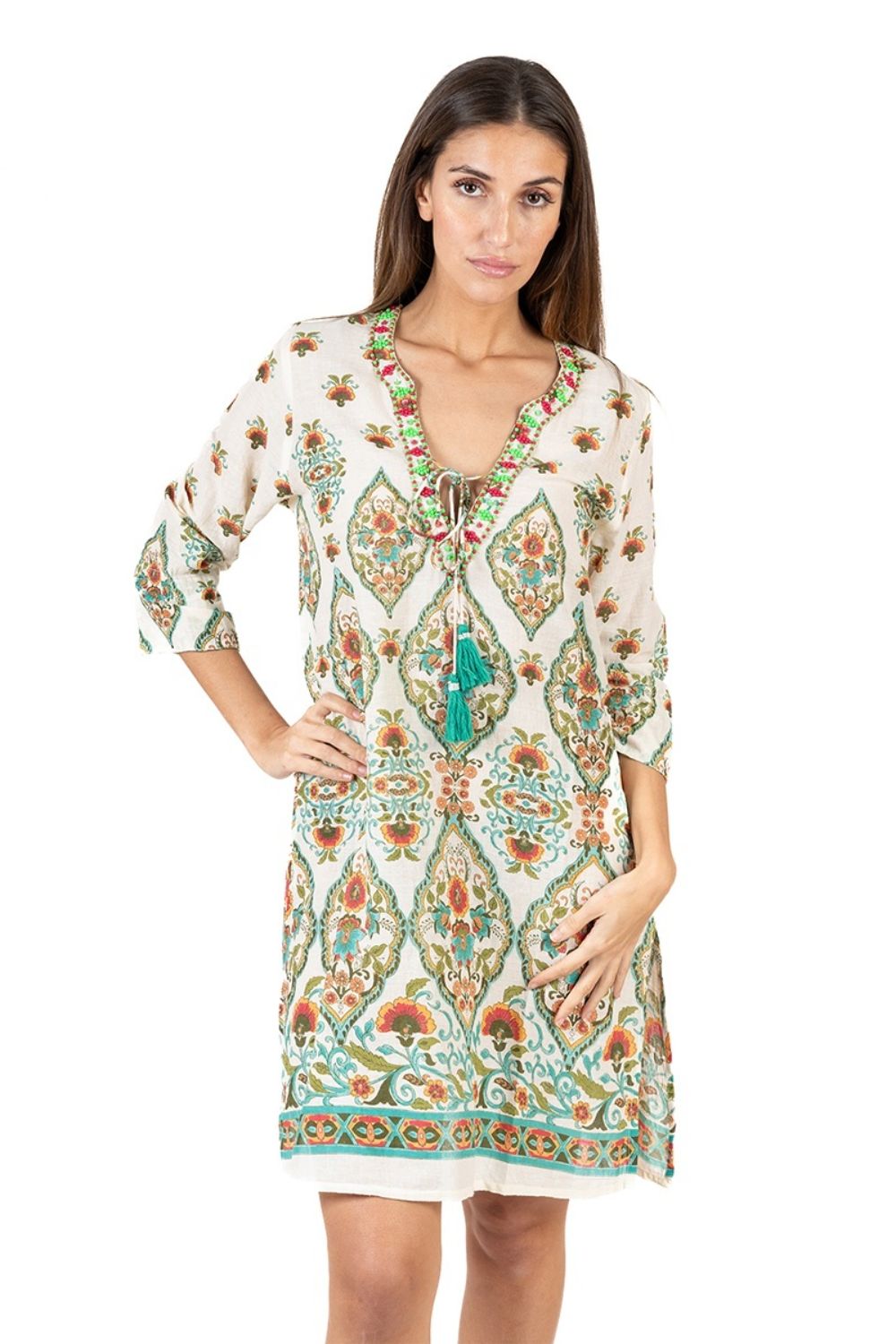 Đầm Xẻ Tà Kết Cườm Cotton Isla Bonita
