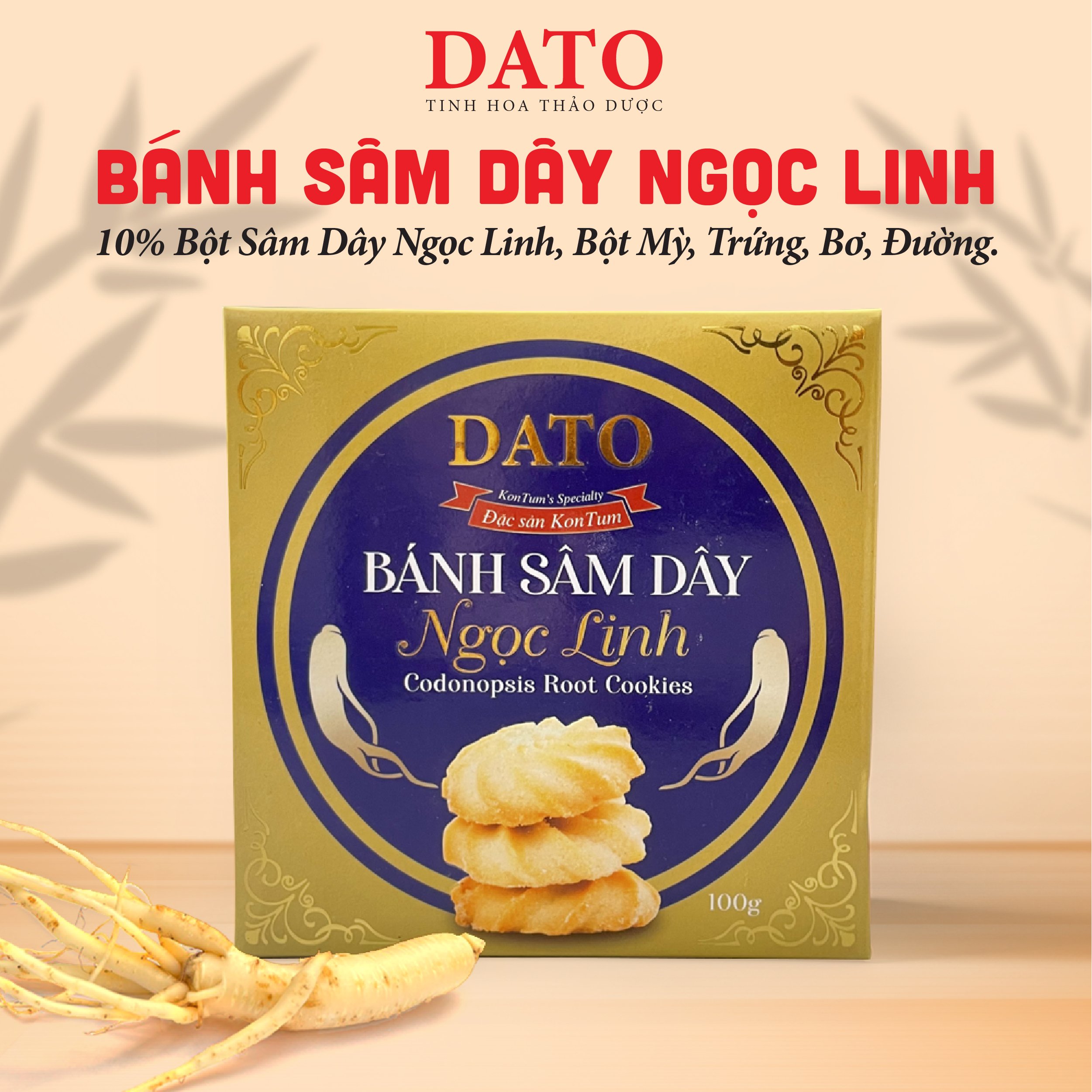 Bánh sâm dây Ngọc Linh DATO, bánh quy, bánh quy sâm ngon